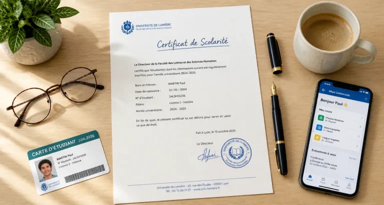 certificat de scolarité sur bureau