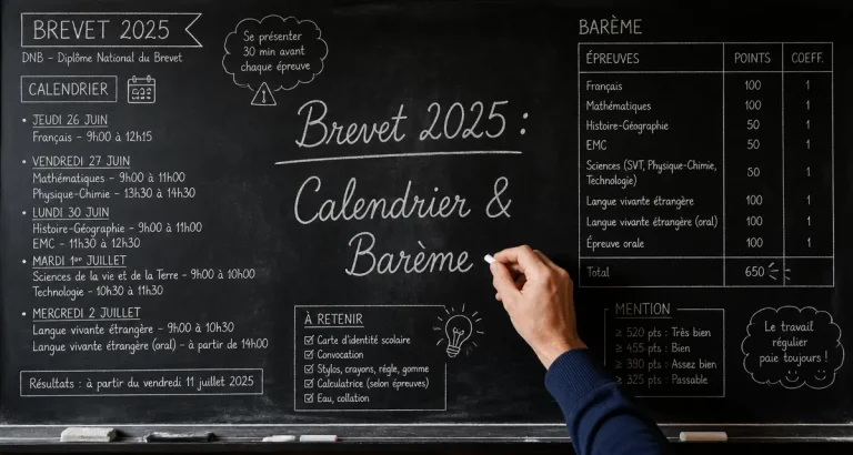 date du brevet 2025 sur tableau en classe
