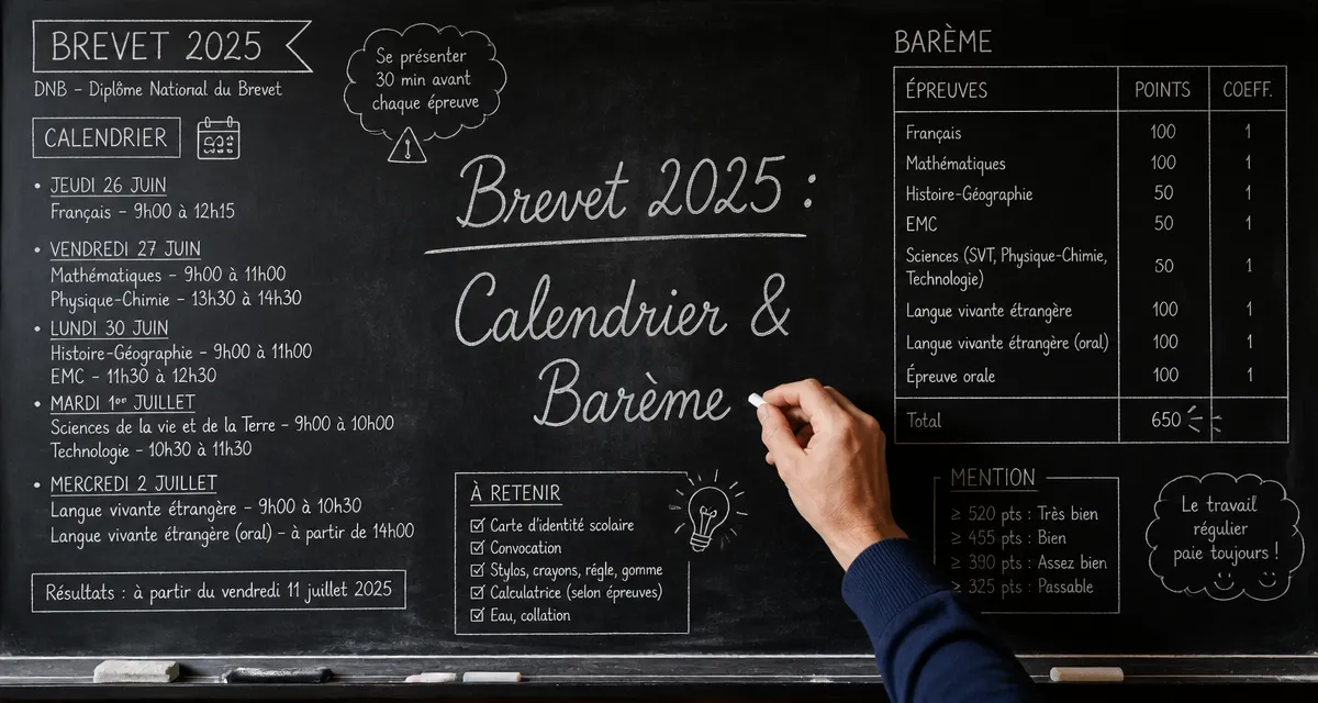 date du brevet 2025 sur tableau en classe