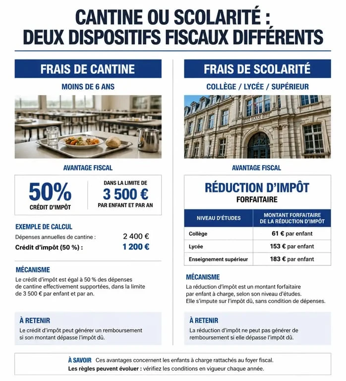 Comparatif des avantages fiscaux : frais de cantine et frais de scolarité
