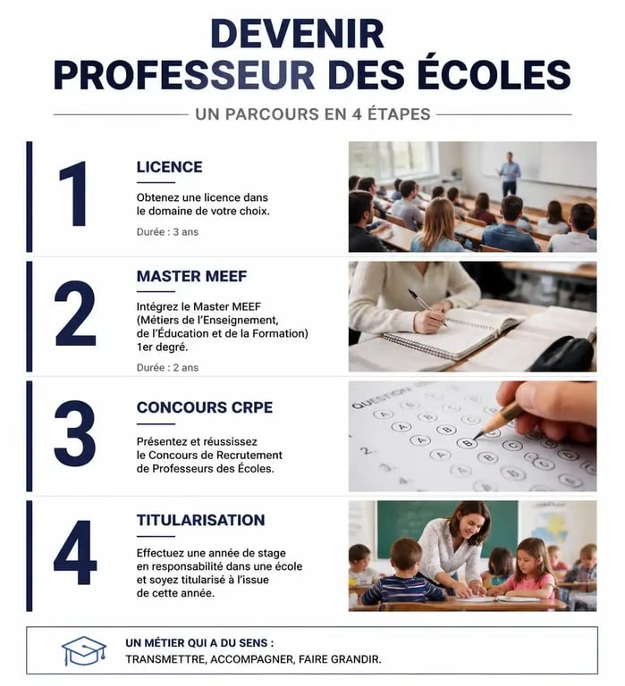 Infographie du parcours pour devenir professeur des écoles et réussir le CRPE