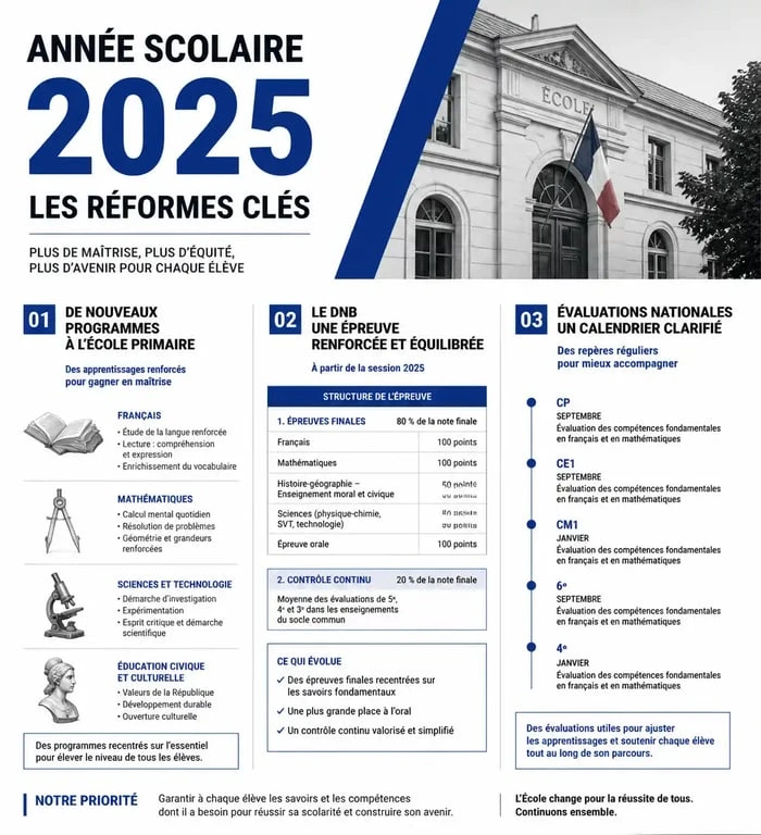 Infographie récapitulative des réformes et nouveautés de la circulaire de rentrée 2025