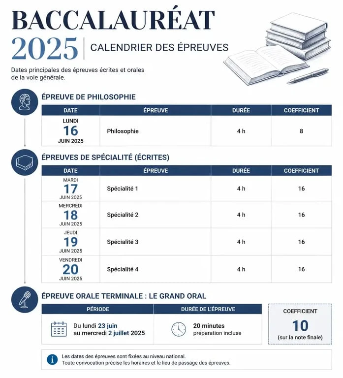 Calendrier des dates du bac 2025 : épreuves de philosophie, spécialités et Grand Oral