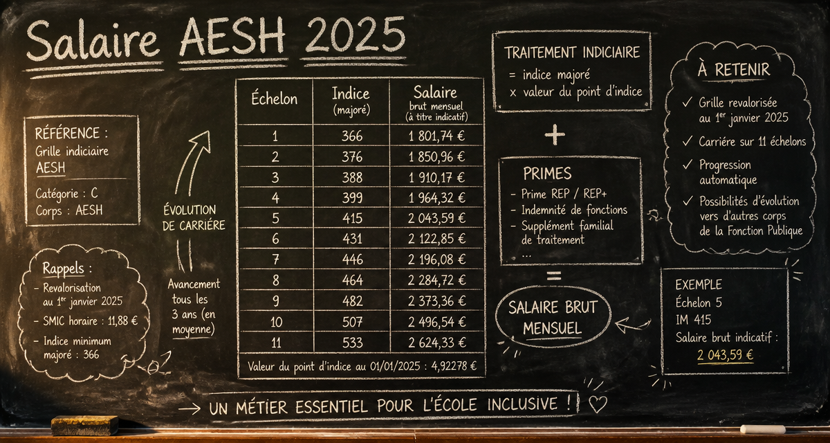 salaire aesh 2025 grille indiciaire tableau noir