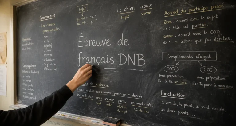 Sujet brevet français écrit à la craie sur tableau