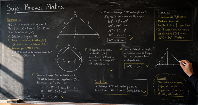 Sujet brevet maths sur tableau avec exercice géométrie