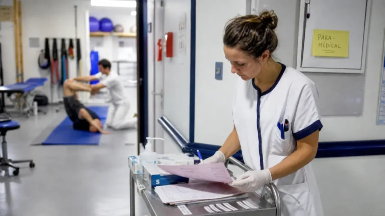 Metiers paramedicale : infirmière et kiné en soins et rééducation en hôpital