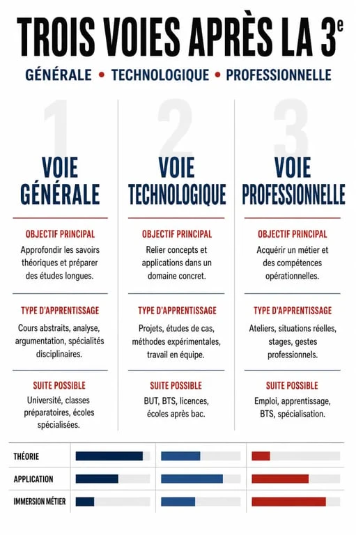 Les études secondaires et leurs trois voies de formation