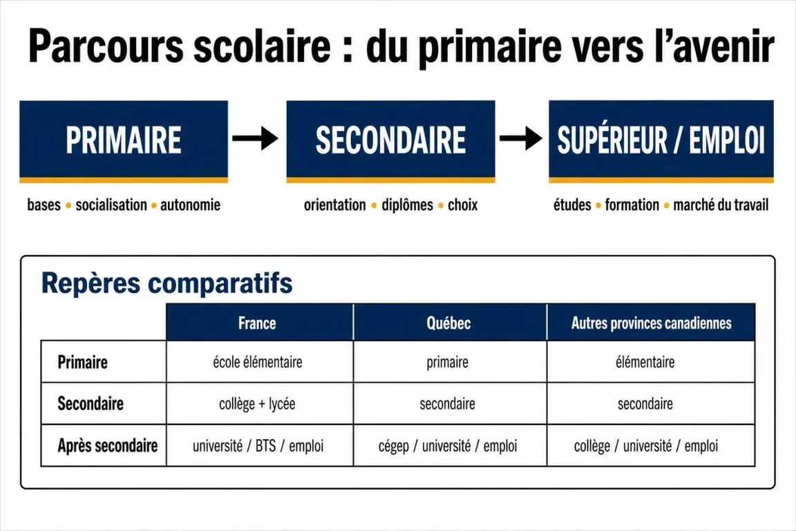 Schéma des études secondaires en France, au Québec et au Canada