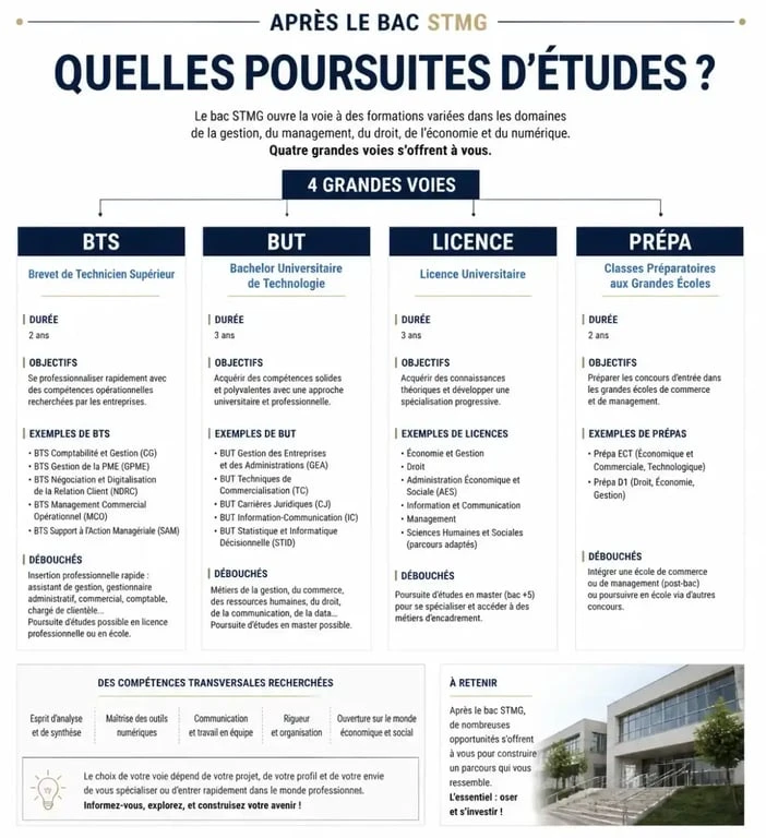 Infographie des poursuites d'études après le bac STMG